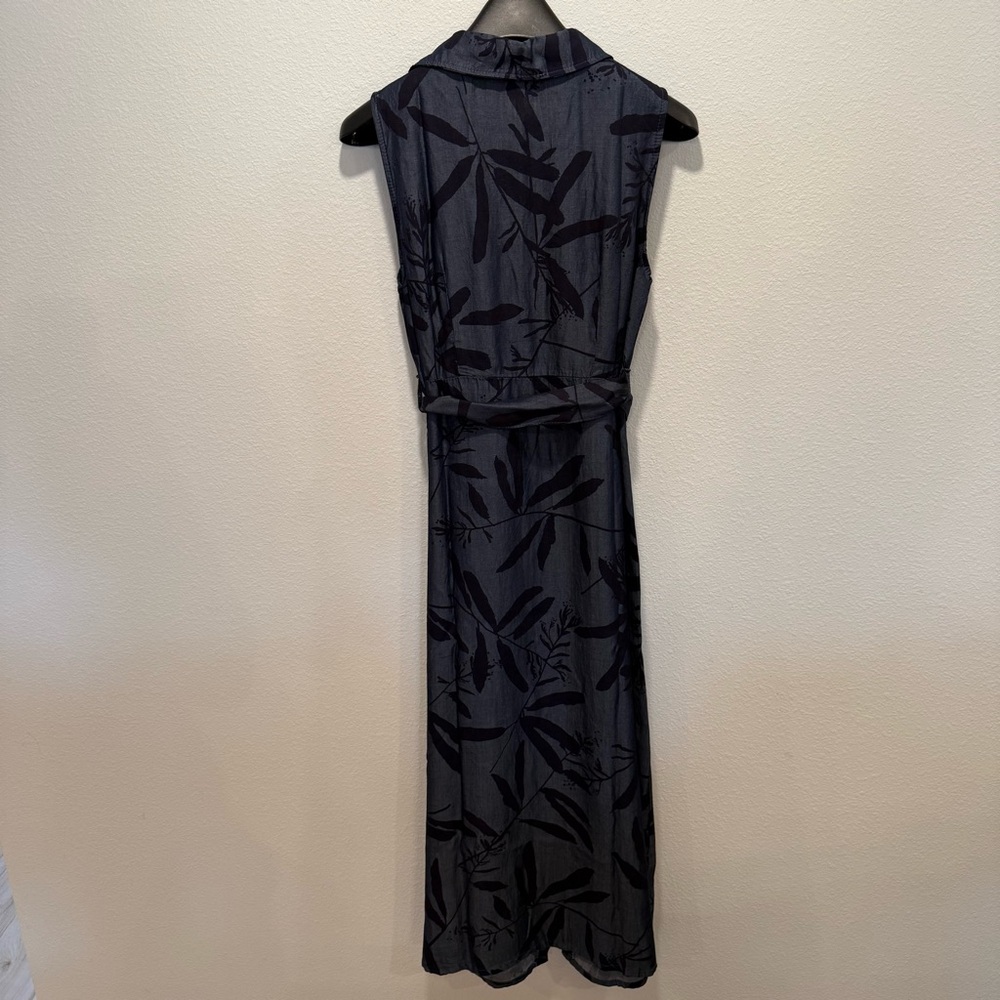 Made in Italy Blue Leaf Print Sleeveless Midi Dress Super Soft Viscose Size M - Picture 5 of 10